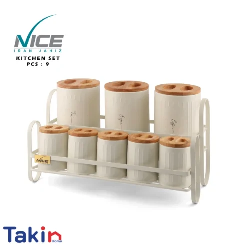 سرویس آشپزخانه 9 پارچه درب چوب رمانتیک کرم