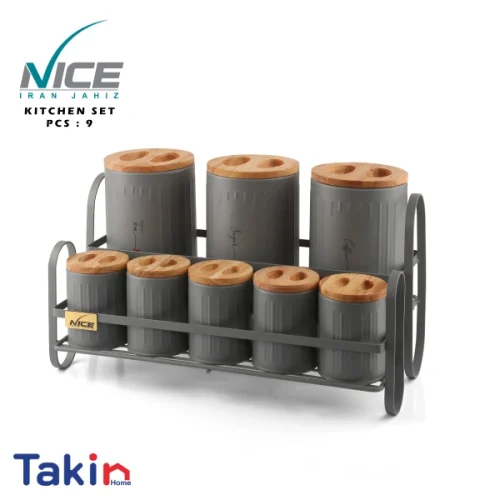 سرویس آشپزخانه 9 پارچه درب چوب رمانتیک طوسی