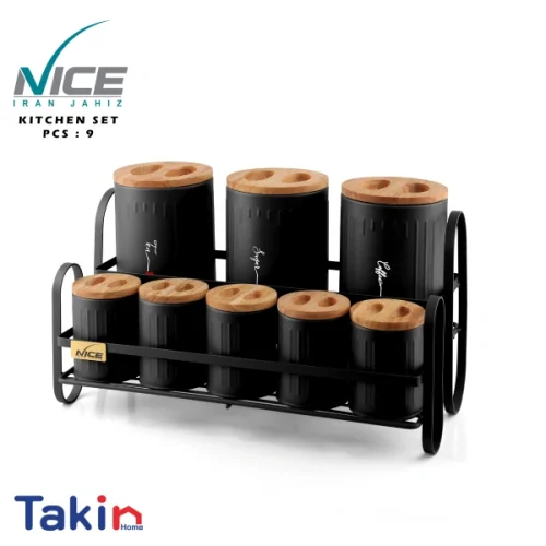 سرویس آشپزخانه 9 پارچه درب چوب رمانتیک مشکی
