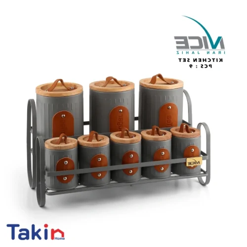 سرویس آشپزخانه 9 پارچه درب چوب چرمی رمانتیک طوسی