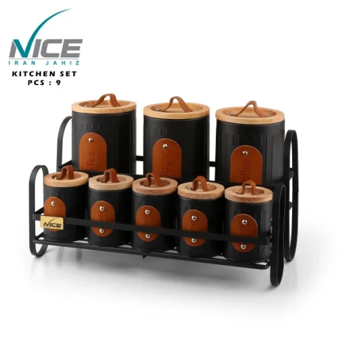سرویس آشپزخانه 9 پارچه درب چوب چرمی رمانتیک مشکی